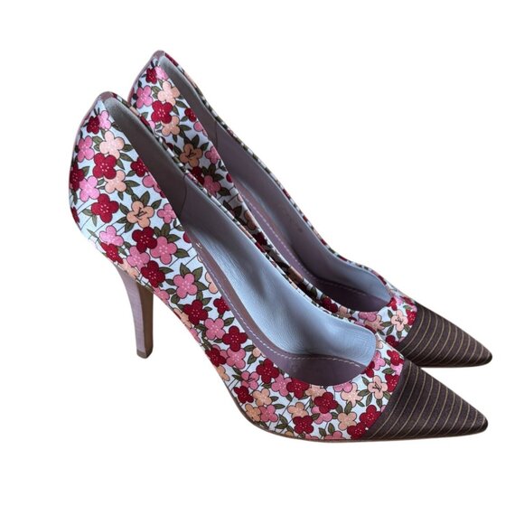 Louis Vuitton Multicolor Floral Print Satin Pointed Toe Pumps Heels Size 39 - Picture 1 of 12